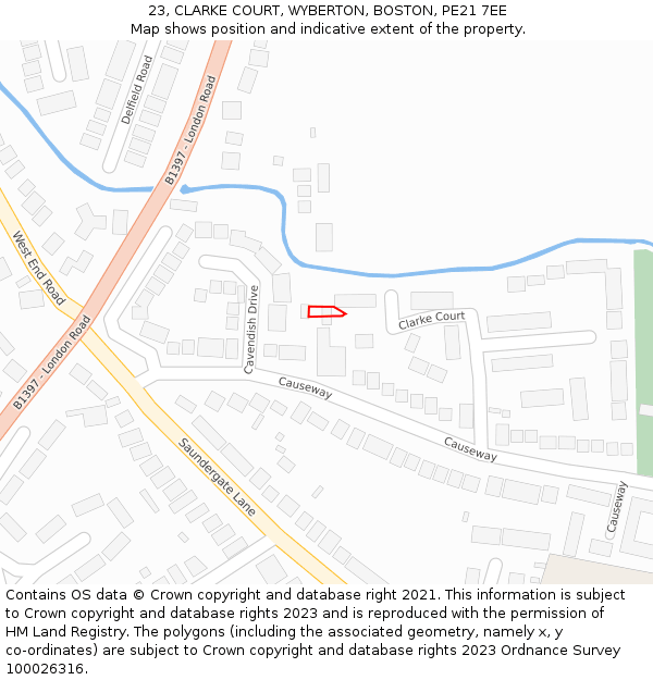 23, CLARKE COURT, WYBERTON, BOSTON, PE21 7EE: Location map and indicative extent of plot