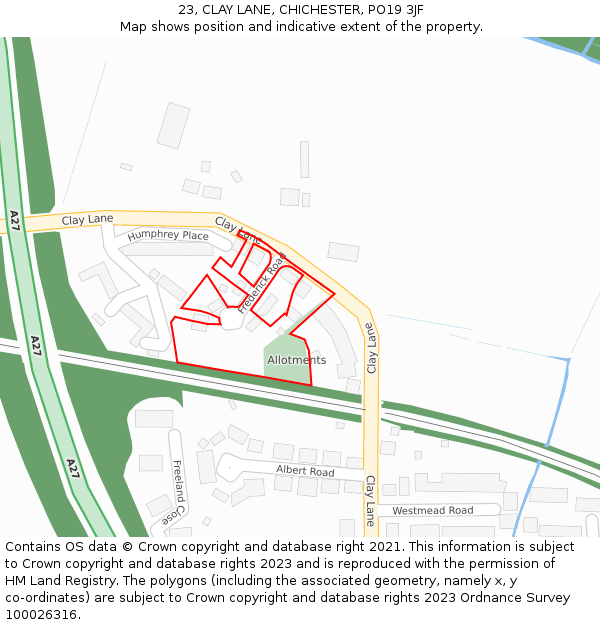 23, CLAY LANE, CHICHESTER, PO19 3JF: Location map and indicative extent of plot