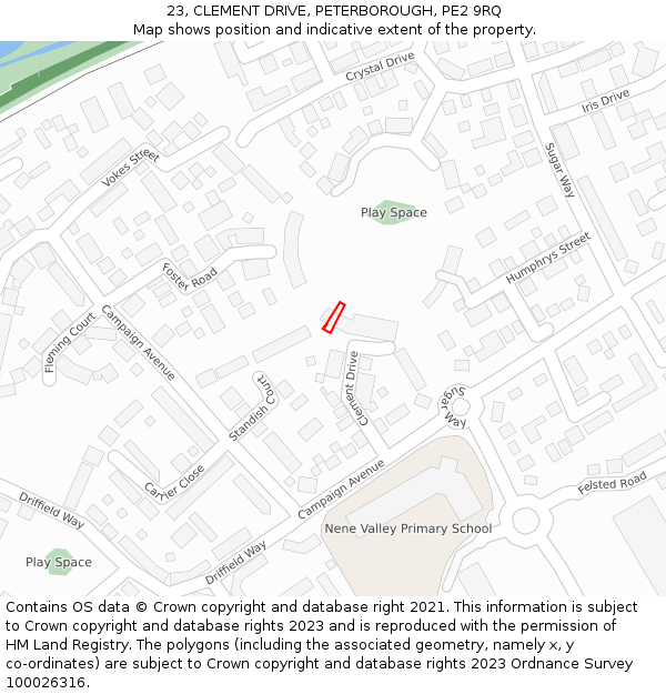 23, CLEMENT DRIVE, PETERBOROUGH, PE2 9RQ: Location map and indicative extent of plot