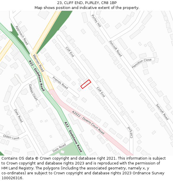 23, CLIFF END, PURLEY, CR8 1BP: Location map and indicative extent of plot