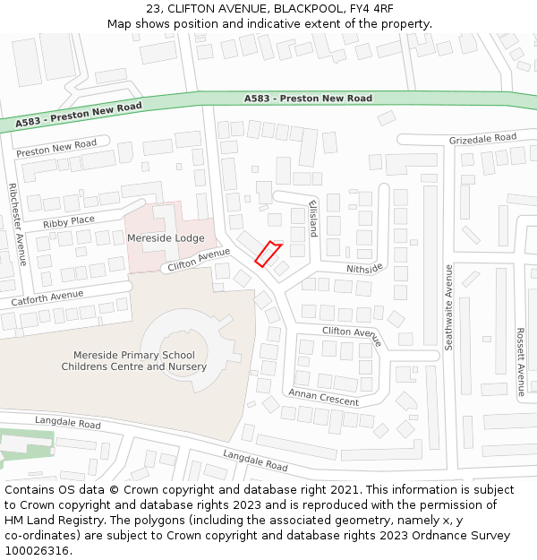 23, CLIFTON AVENUE, BLACKPOOL, FY4 4RF: Location map and indicative extent of plot