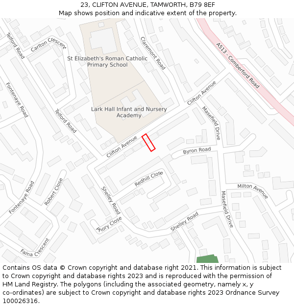 23, CLIFTON AVENUE, TAMWORTH, B79 8EF: Location map and indicative extent of plot