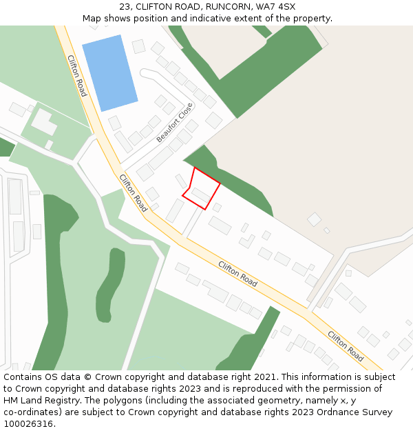 23, CLIFTON ROAD, RUNCORN, WA7 4SX: Location map and indicative extent of plot