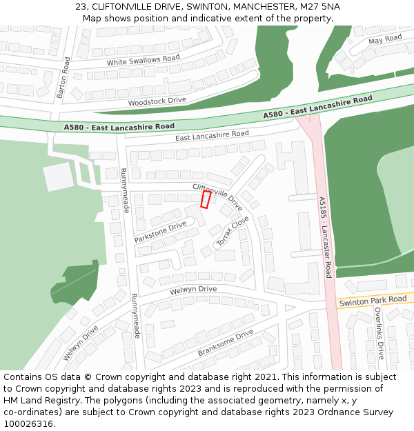 23, CLIFTONVILLE DRIVE, SWINTON, MANCHESTER, M27 5NA: Location map and indicative extent of plot