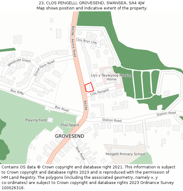 23, CLOS PENGELLI, GROVESEND, SWANSEA, SA4 4JW: Location map and indicative extent of plot