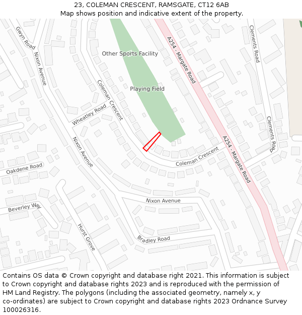 23, COLEMAN CRESCENT, RAMSGATE, CT12 6AB: Location map and indicative extent of plot