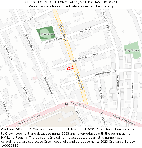 23, COLLEGE STREET, LONG EATON, NOTTINGHAM, NG10 4NE: Location map and indicative extent of plot