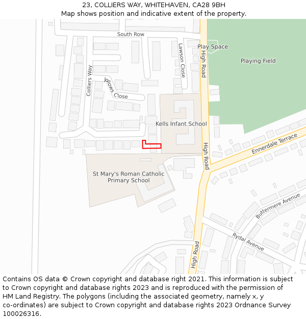 23, COLLIERS WAY, WHITEHAVEN, CA28 9BH: Location map and indicative extent of plot