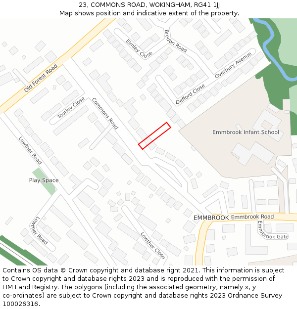 23, COMMONS ROAD, WOKINGHAM, RG41 1JJ: Location map and indicative extent of plot