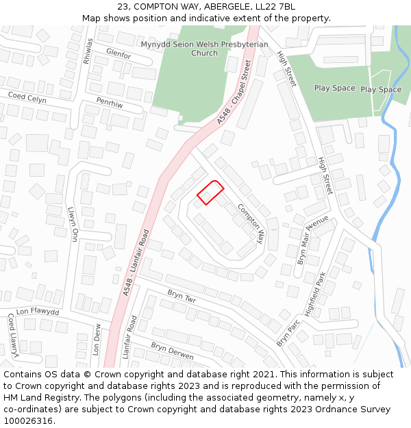 23, COMPTON WAY, ABERGELE, LL22 7BL: Location map and indicative extent of plot