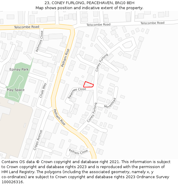 23, CONEY FURLONG, PEACEHAVEN, BN10 8EH: Location map and indicative extent of plot