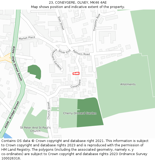 23, CONEYGERE, OLNEY, MK46 4AE: Location map and indicative extent of plot