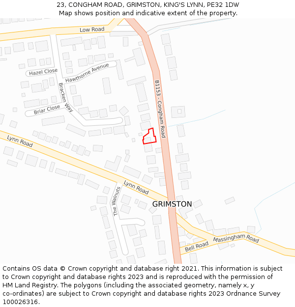 23, CONGHAM ROAD, GRIMSTON, KING'S LYNN, PE32 1DW: Location map and indicative extent of plot