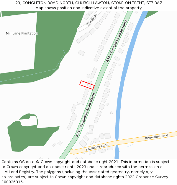 23, CONGLETON ROAD NORTH, CHURCH LAWTON, STOKE-ON-TRENT, ST7 3AZ: Location map and indicative extent of plot