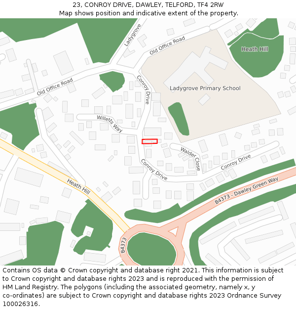 23, CONROY DRIVE, DAWLEY, TELFORD, TF4 2RW: Location map and indicative extent of plot