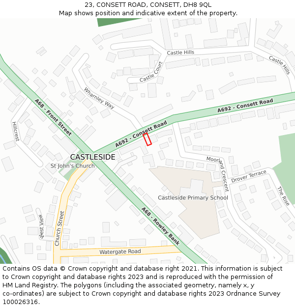 23, CONSETT ROAD, CONSETT, DH8 9QL: Location map and indicative extent of plot