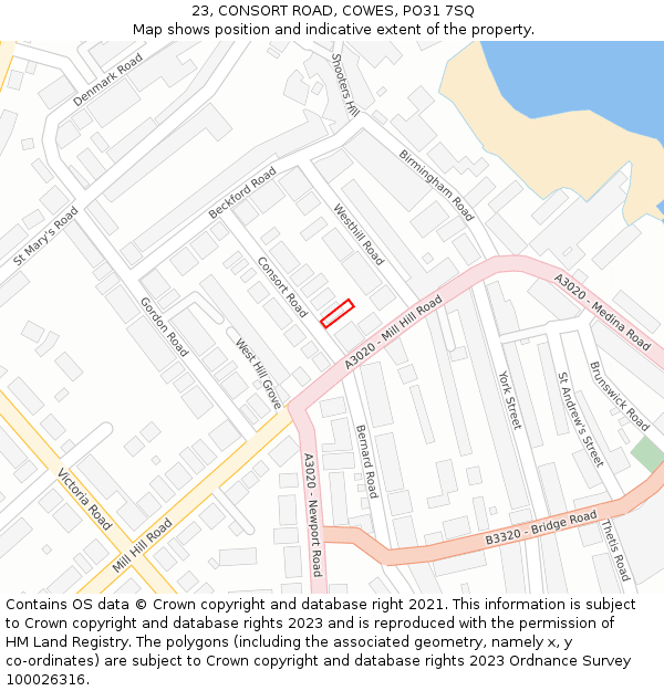 23, CONSORT ROAD, COWES, PO31 7SQ: Location map and indicative extent of plot