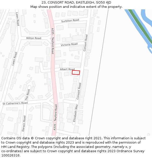 23, CONSORT ROAD, EASTLEIGH, SO50 4JD: Location map and indicative extent of plot