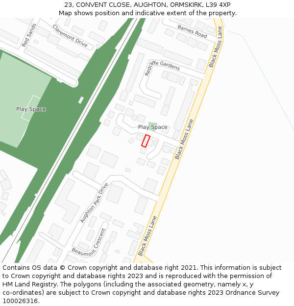 23, CONVENT CLOSE, AUGHTON, ORMSKIRK, L39 4XP: Location map and indicative extent of plot