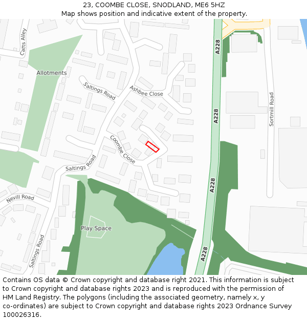 23, COOMBE CLOSE, SNODLAND, ME6 5HZ: Location map and indicative extent of plot