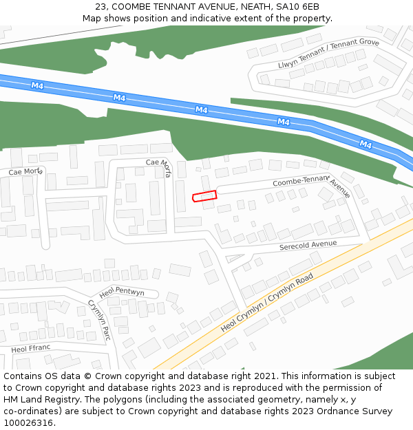 23, COOMBE TENNANT AVENUE, NEATH, SA10 6EB: Location map and indicative extent of plot
