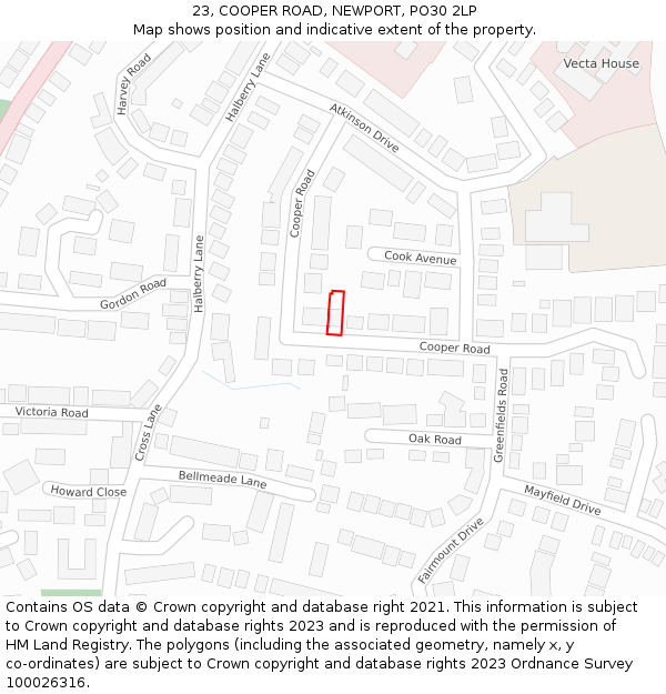 23, COOPER ROAD, NEWPORT, PO30 2LP: Location map and indicative extent of plot