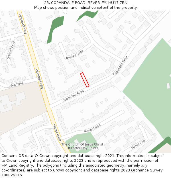 23, COPANDALE ROAD, BEVERLEY, HU17 7BN: Location map and indicative extent of plot