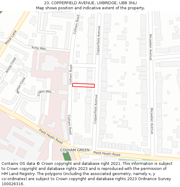 23, COPPERFIELD AVENUE, UXBRIDGE, UB8 3NU: Location map and indicative extent of plot