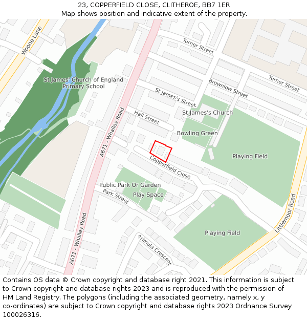 23, COPPERFIELD CLOSE, CLITHEROE, BB7 1ER: Location map and indicative extent of plot