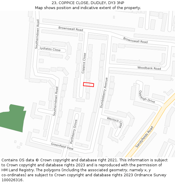 23, COPPICE CLOSE, DUDLEY, DY3 3NP: Location map and indicative extent of plot