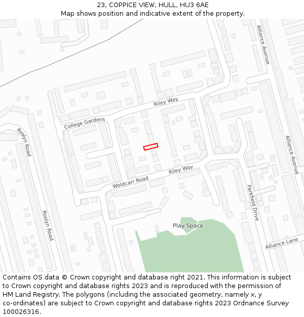 23, COPPICE VIEW, HULL, HU3 6AE: Location map and indicative extent of plot