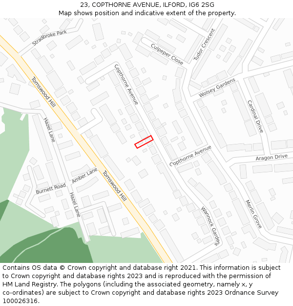 23, COPTHORNE AVENUE, ILFORD, IG6 2SG: Location map and indicative extent of plot