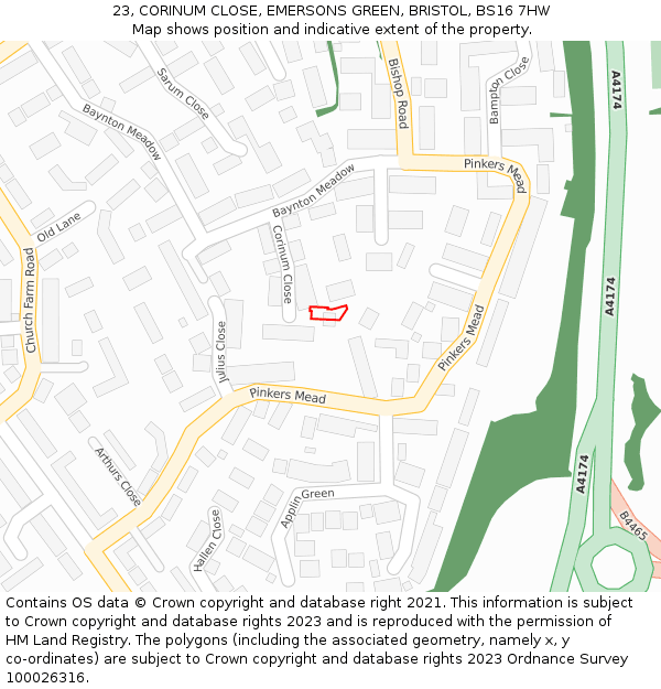 23, CORINUM CLOSE, EMERSONS GREEN, BRISTOL, BS16 7HW: Location map and indicative extent of plot