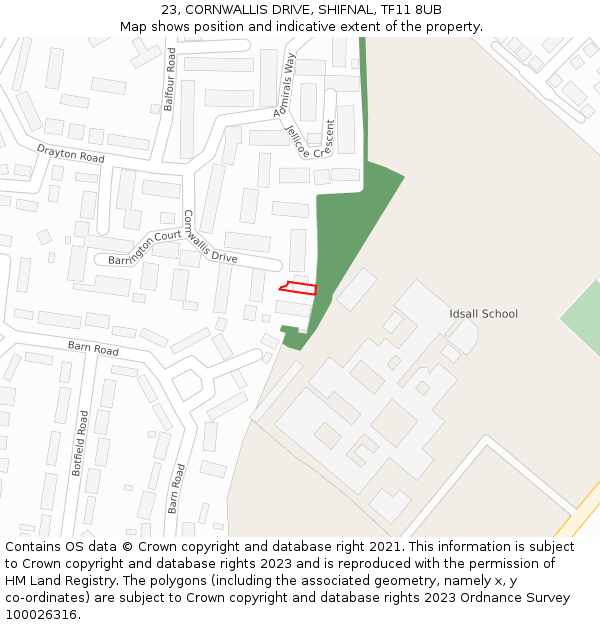 23, CORNWALLIS DRIVE, SHIFNAL, TF11 8UB: Location map and indicative extent of plot