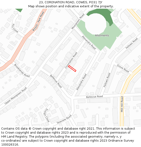 23, CORONATION ROAD, COWES, PO31 7JY: Location map and indicative extent of plot