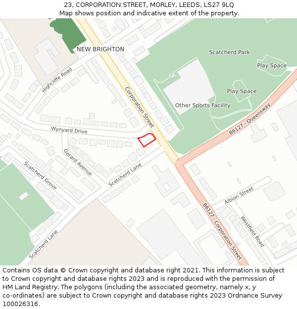 23, CORPORATION STREET, MORLEY, LEEDS, LS27 9LQ: Location map and indicative extent of plot