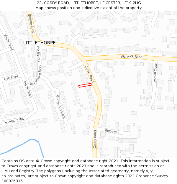 23, COSBY ROAD, LITTLETHORPE, LEICESTER, LE19 2HG: Location map and indicative extent of plot