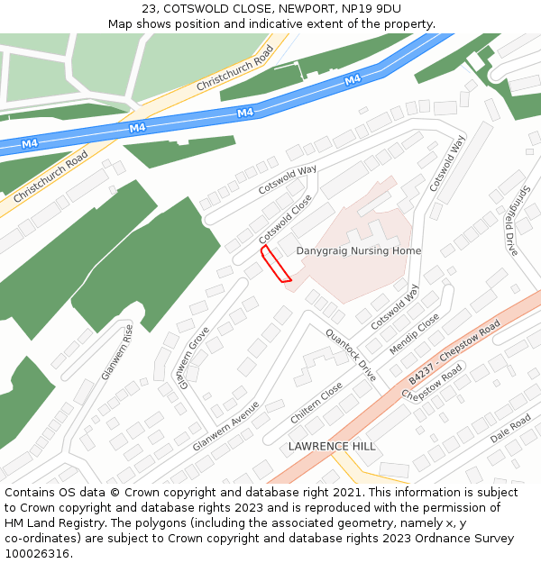 23, COTSWOLD CLOSE, NEWPORT, NP19 9DU: Location map and indicative extent of plot