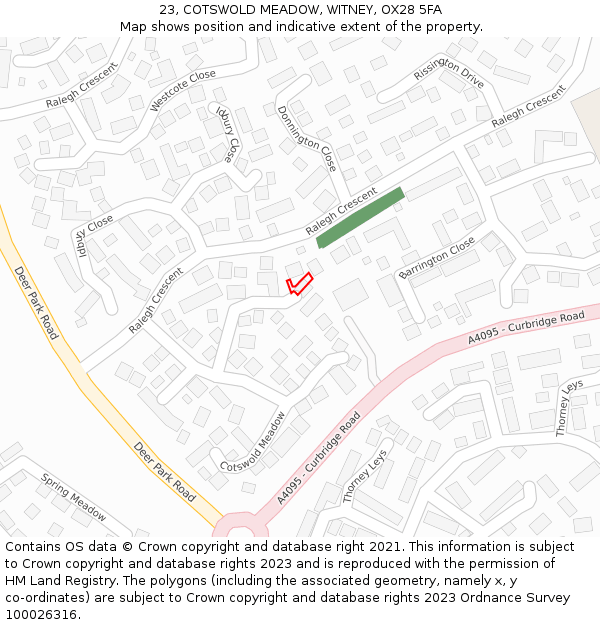 23, COTSWOLD MEADOW, WITNEY, OX28 5FA: Location map and indicative extent of plot