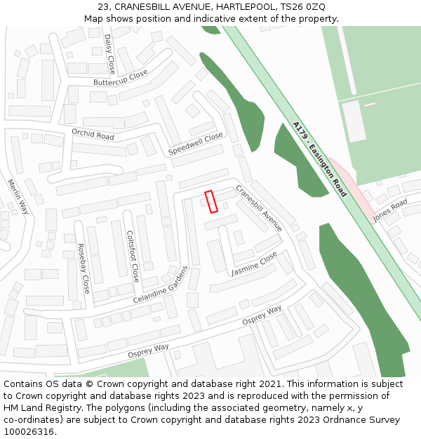 23, CRANESBILL AVENUE, HARTLEPOOL, TS26 0ZQ: Location map and indicative extent of plot