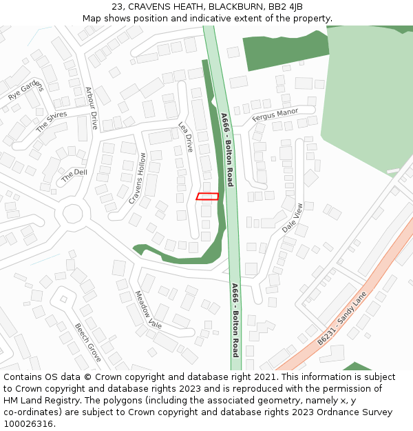 23, CRAVENS HEATH, BLACKBURN, BB2 4JB: Location map and indicative extent of plot