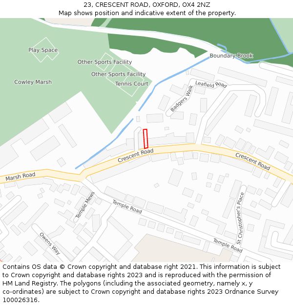 23, CRESCENT ROAD, OXFORD, OX4 2NZ: Location map and indicative extent of plot