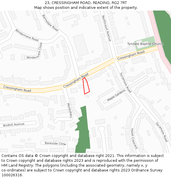 23, CRESSINGHAM ROAD, READING, RG2 7RT: Location map and indicative extent of plot