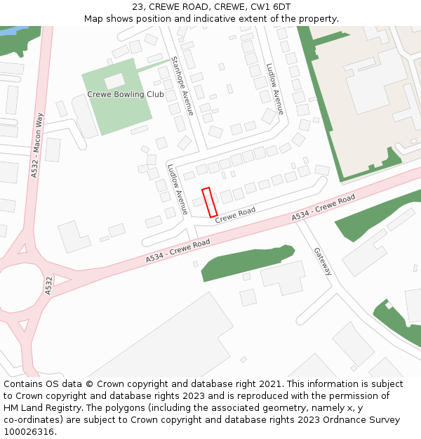 23, CREWE ROAD, CREWE, CW1 6DT: Location map and indicative extent of plot