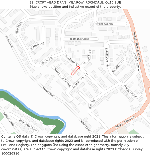 23, CROFT HEAD DRIVE, MILNROW, ROCHDALE, OL16 3UE: Location map and indicative extent of plot