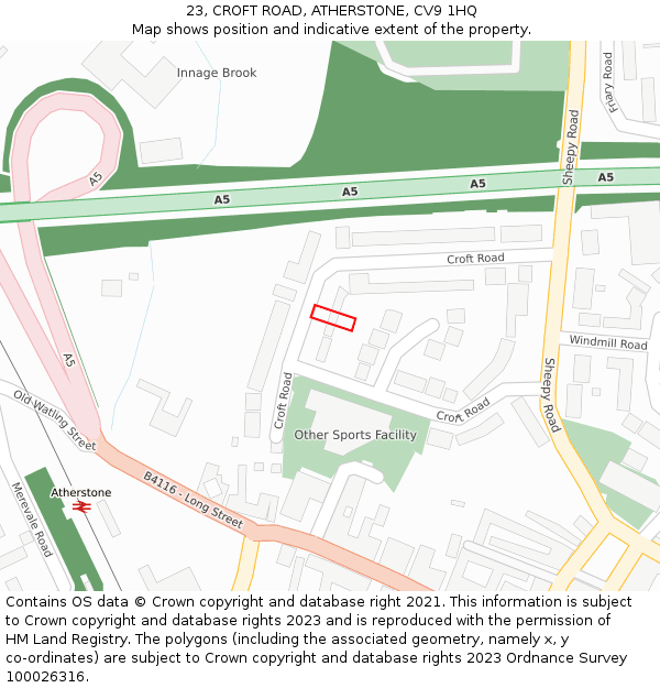 23, CROFT ROAD, ATHERSTONE, CV9 1HQ: Location map and indicative extent of plot