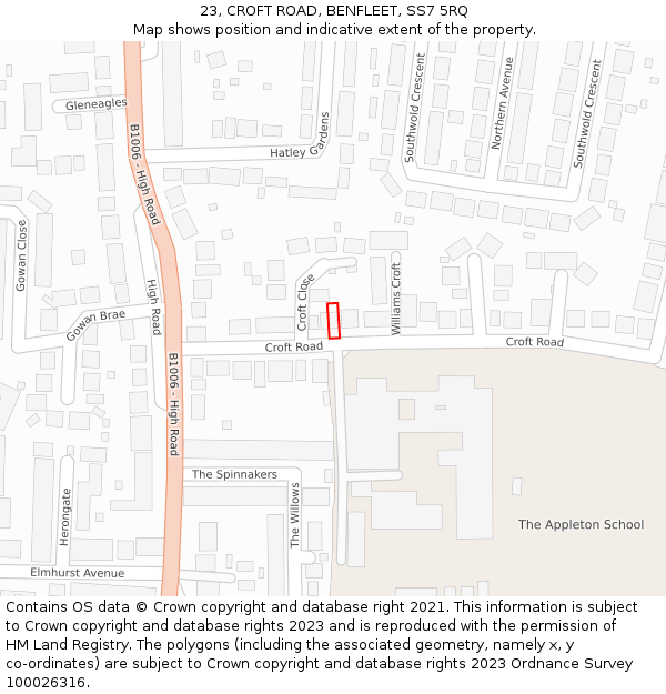 23, CROFT ROAD, BENFLEET, SS7 5RQ: Location map and indicative extent of plot