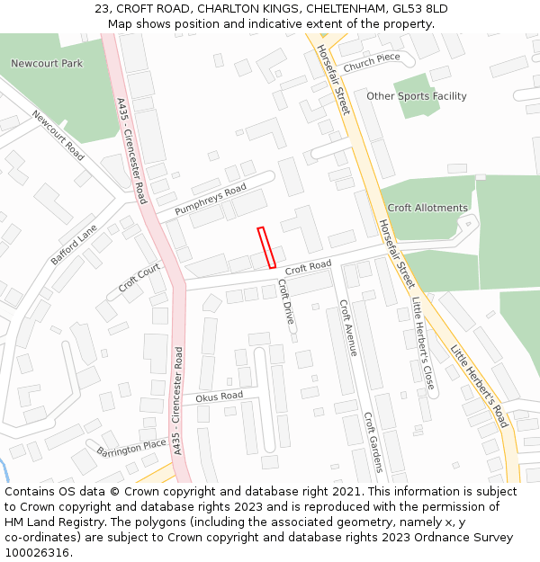 23, CROFT ROAD, CHARLTON KINGS, CHELTENHAM, GL53 8LD: Location map and indicative extent of plot