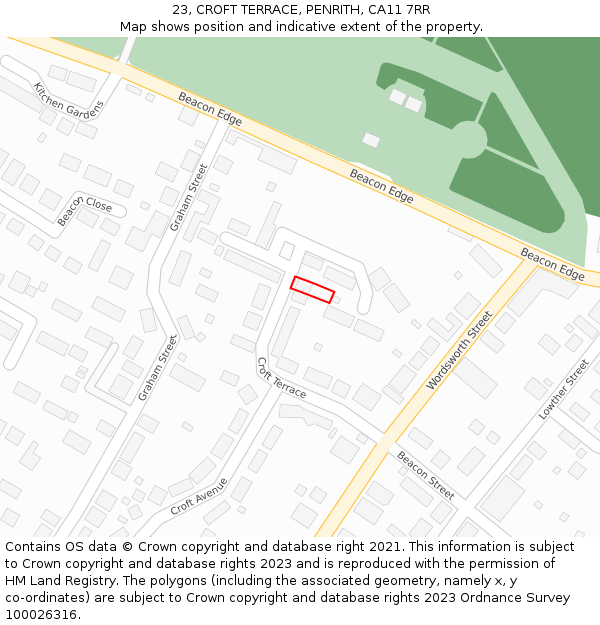 23, CROFT TERRACE, PENRITH, CA11 7RR: Location map and indicative extent of plot
