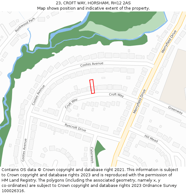 23, CROFT WAY, HORSHAM, RH12 2AS: Location map and indicative extent of plot